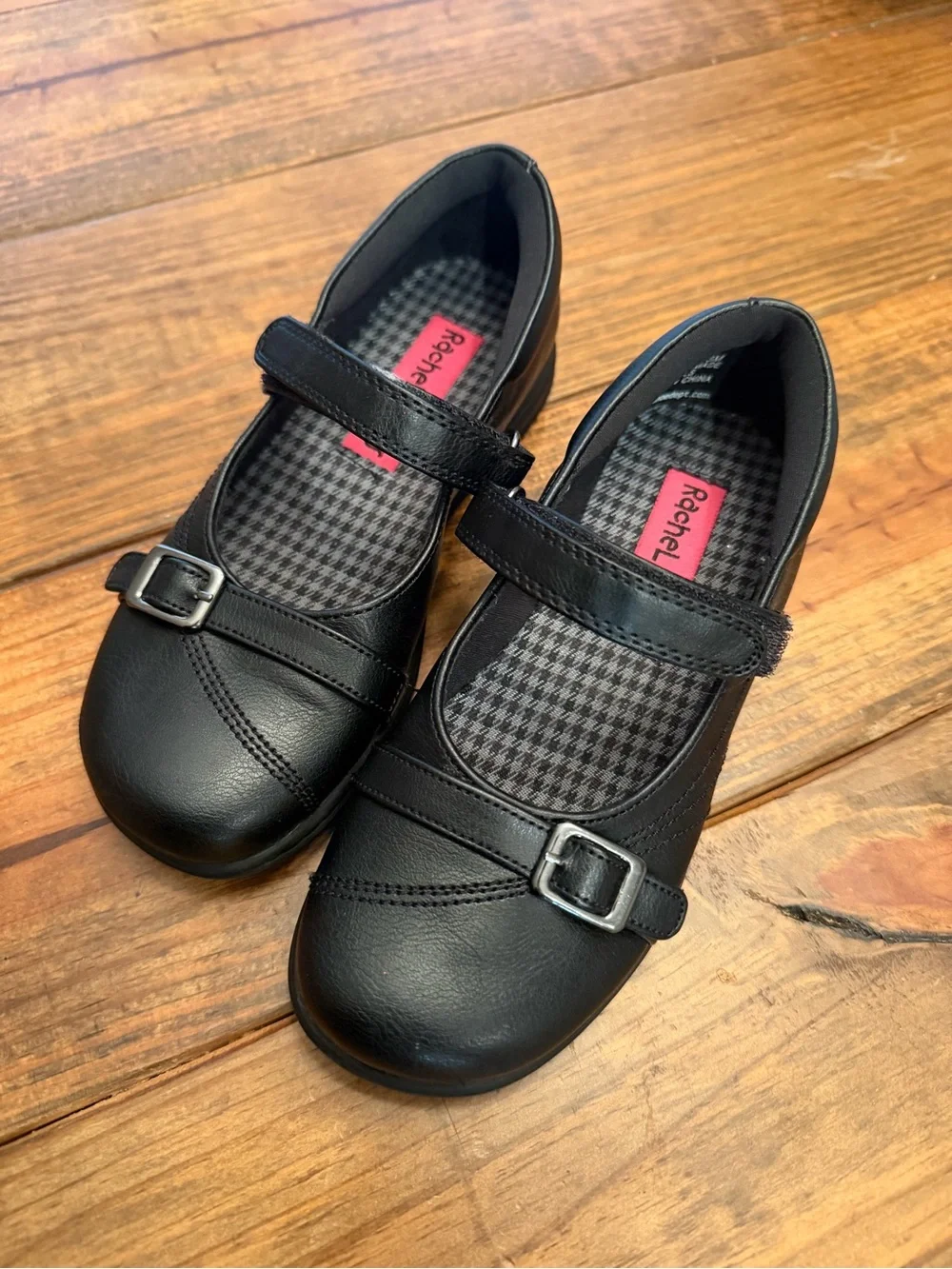 Rachel Shoes Black Mary Jane Dress Flats with Buckle Detail